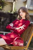  Đầm mini umi đỏ dáng A phối dây trang trí 