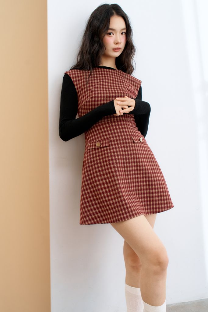 Đầm mini len karo đỏ