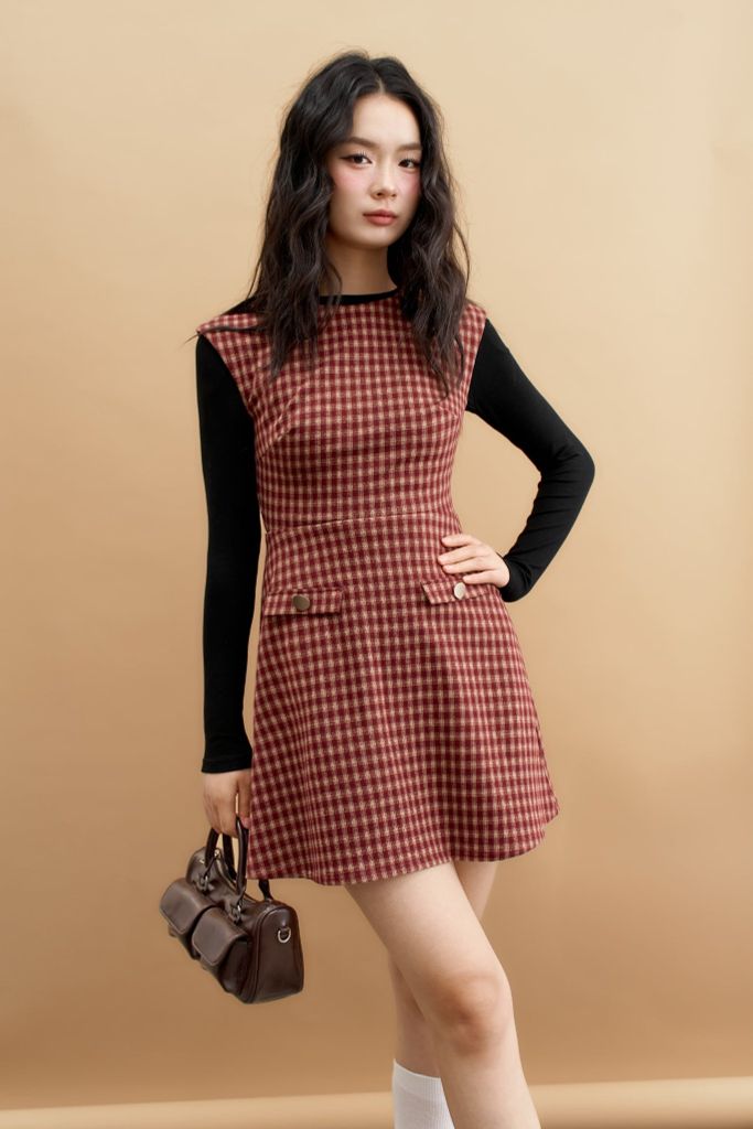 Đầm mini len karo đỏ