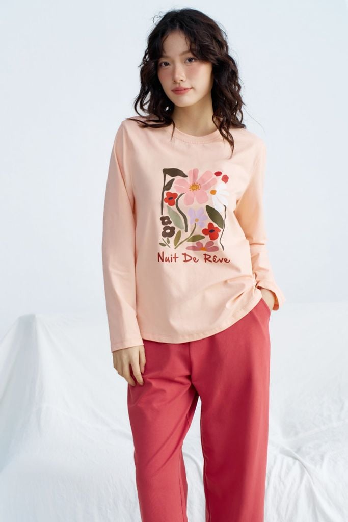 Set home thun dài hồng cam in hoa