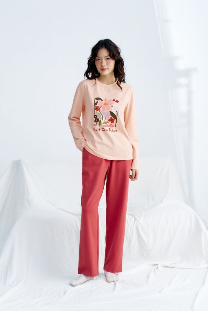 Set home thun dài hồng cam in hoa