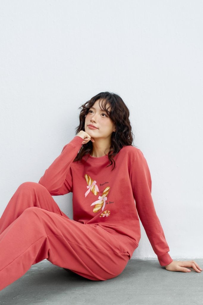 Set nỉ dài màu hồng khô in Baguettes