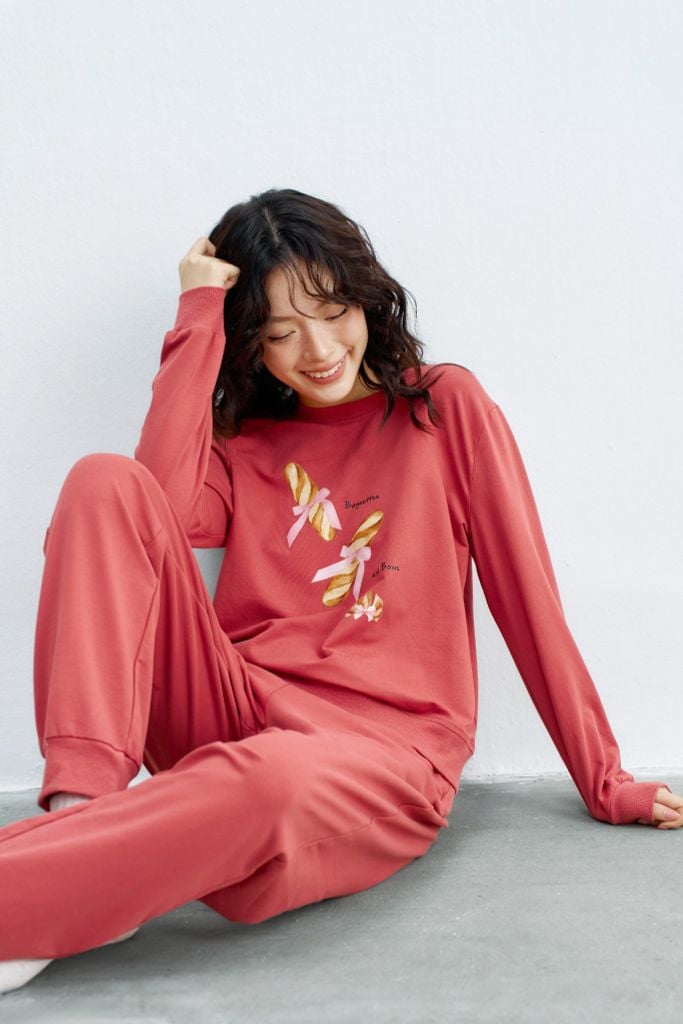 Set nỉ dài màu hồng khô in Baguettes