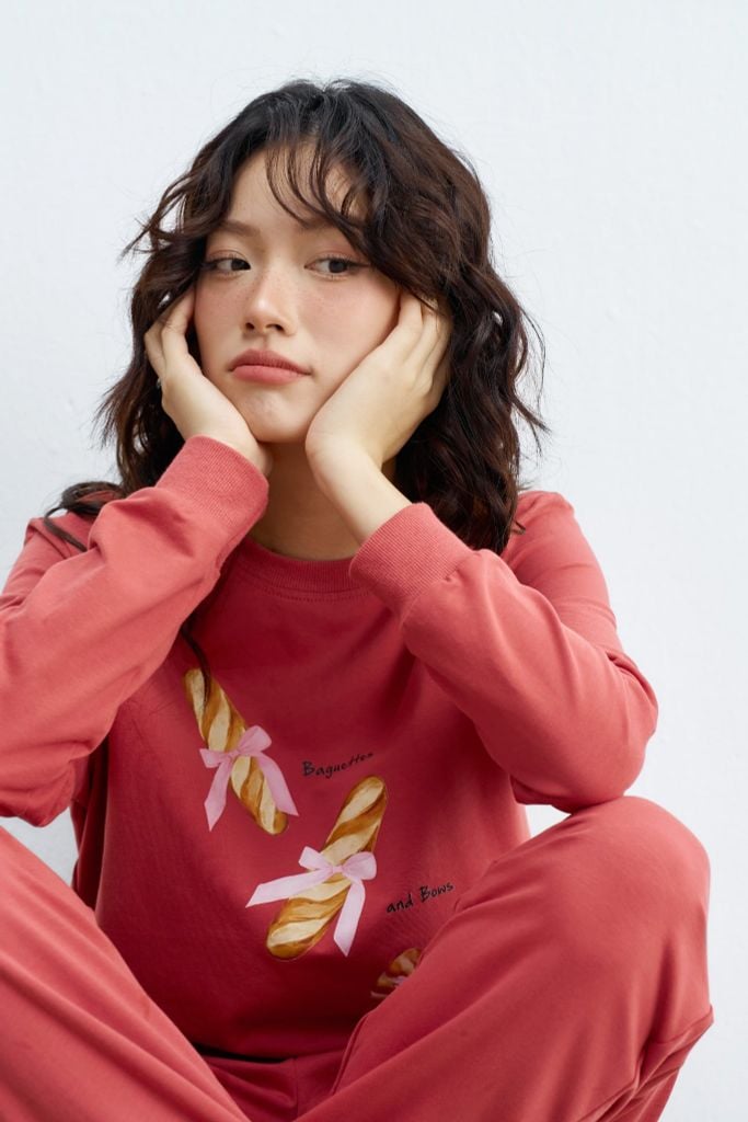 Set nỉ dài màu hồng khô in Baguettes