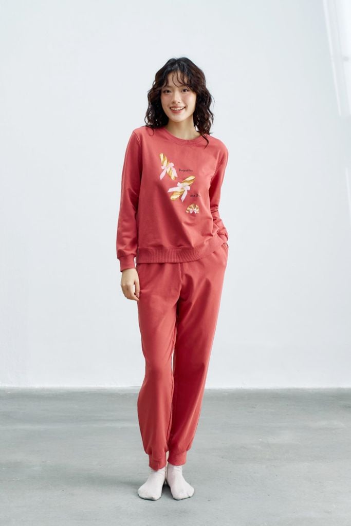 Set nỉ dài màu hồng khô in Baguettes