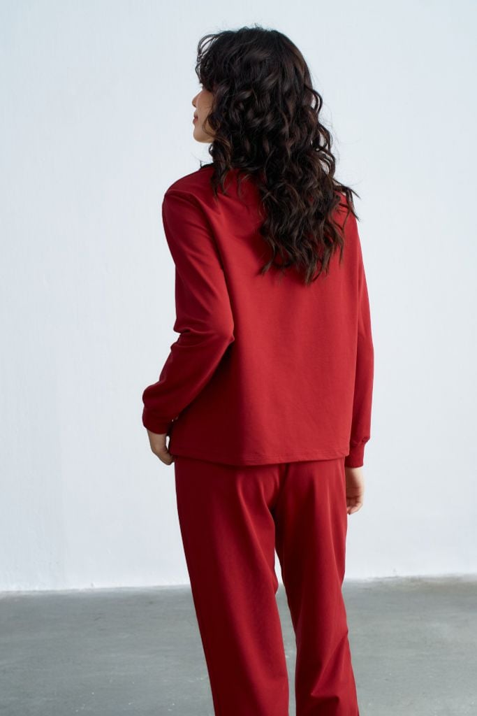 Set home nỉ dài đỏ in nơ