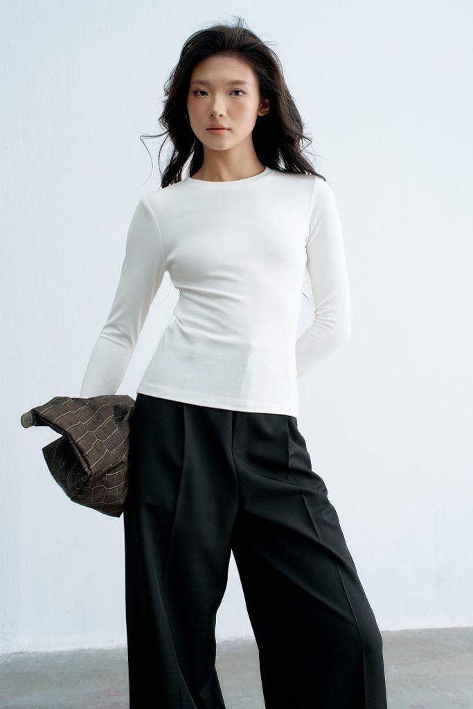 Áo ôm dài tay basic trắng