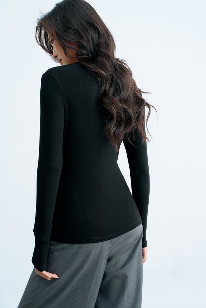 Áo ôm dài tay basic đen