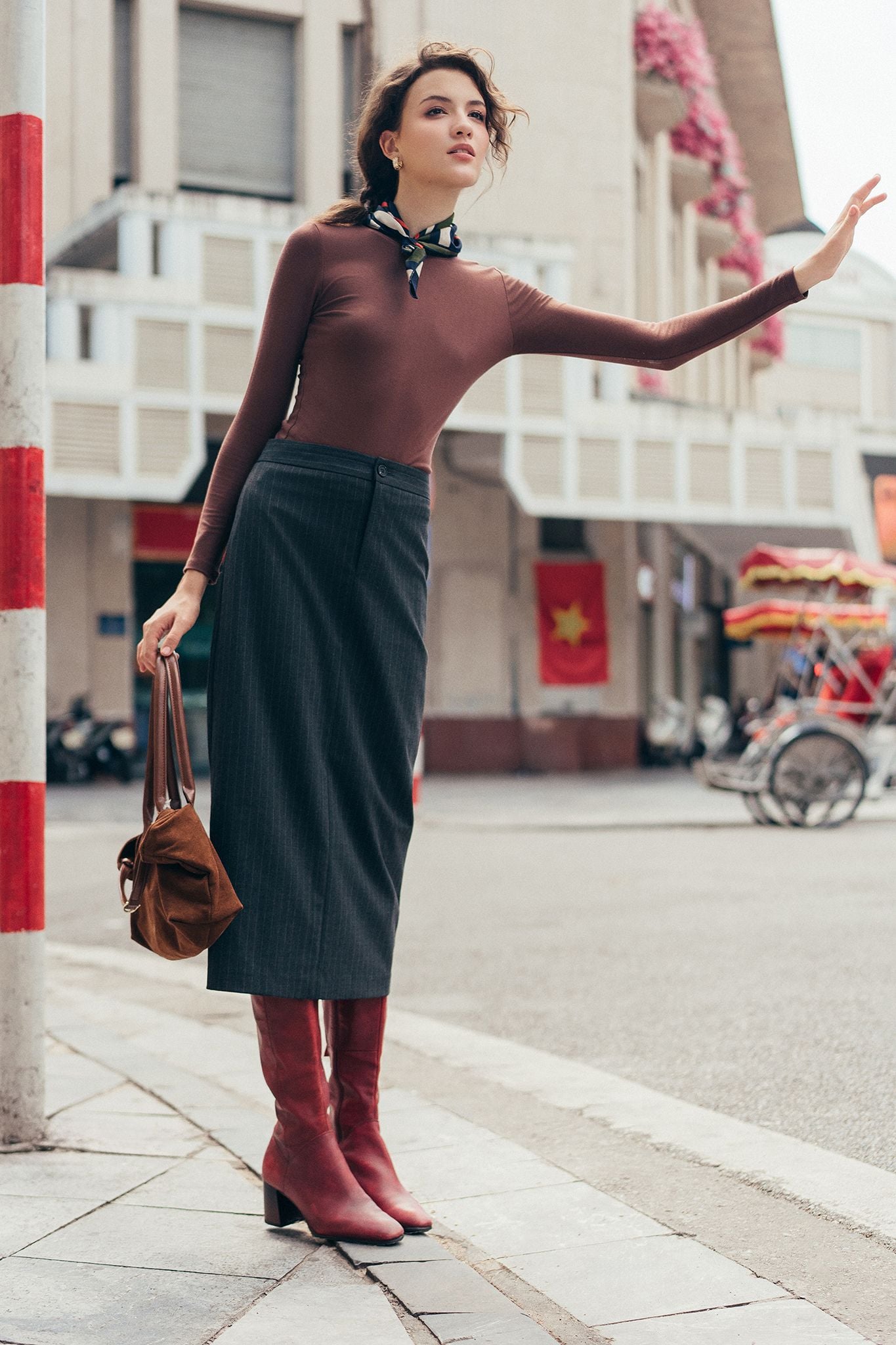 Áo ôm dài tay basic chocolate