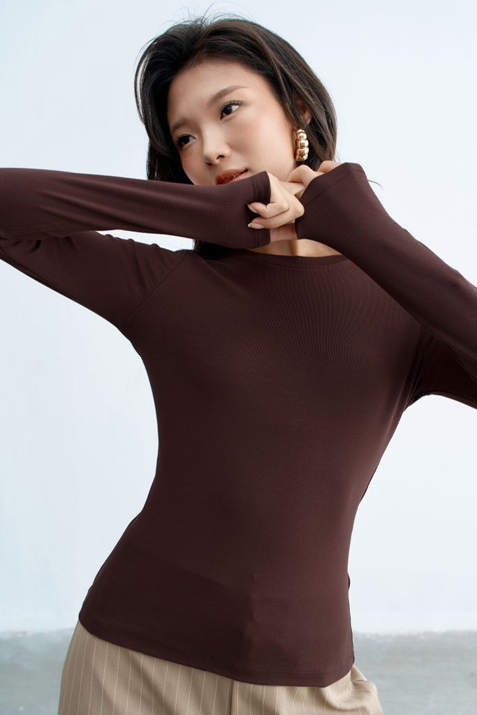Áo ôm dài tay basic chocolate