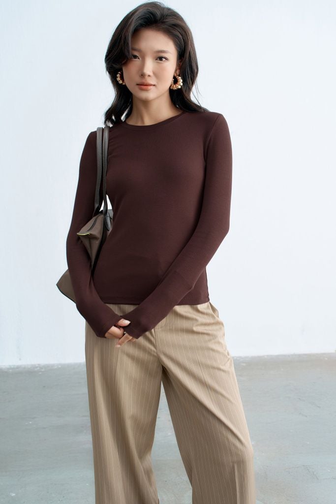 Áo ôm dài tay basic chocolate