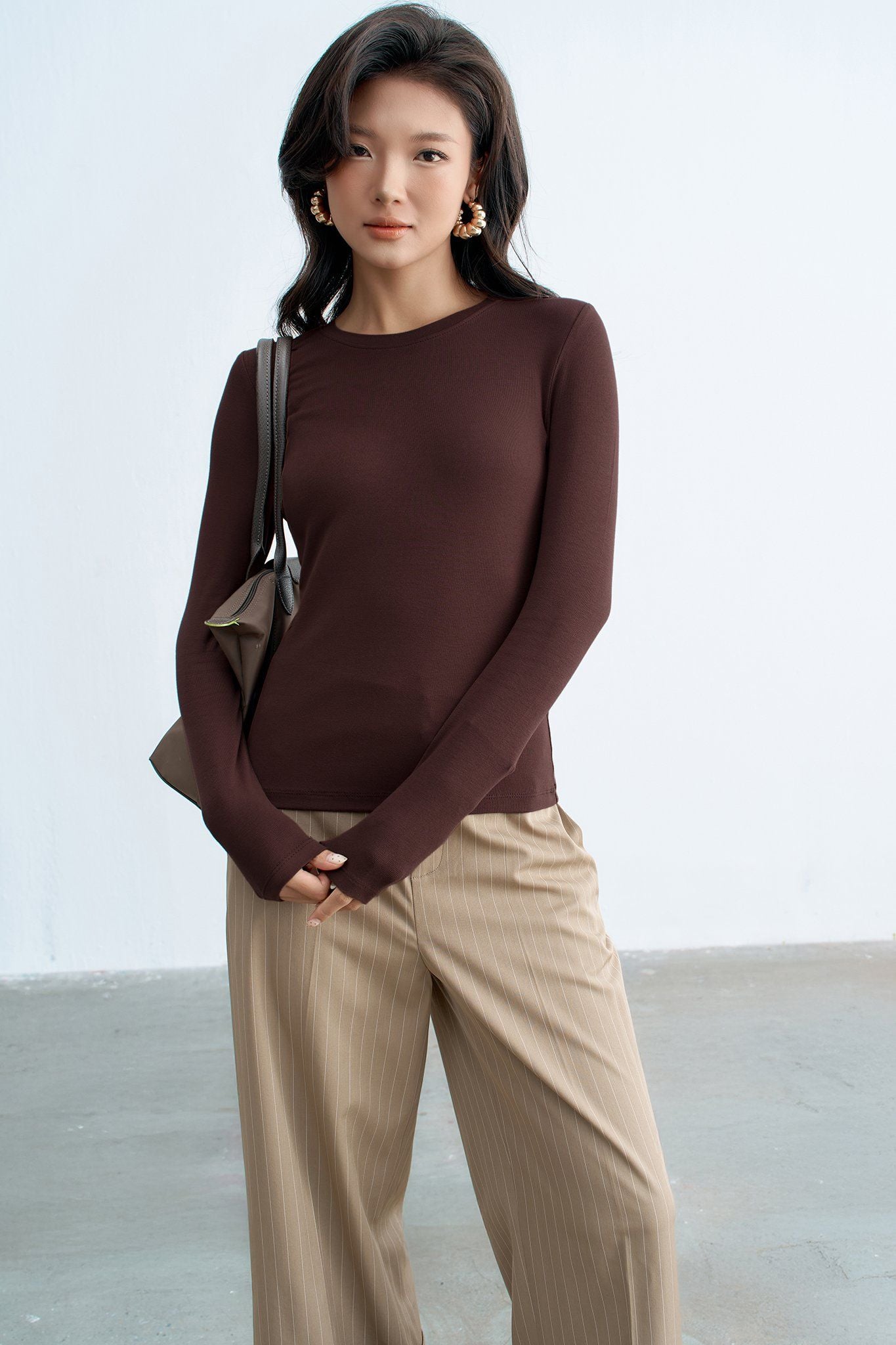 Áo ôm dài tay basic chocolate