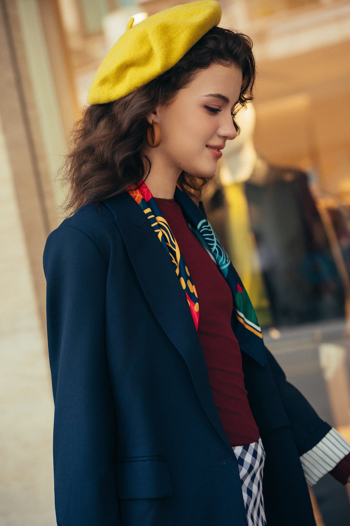 Áo blazer tech navy phối cửa tay