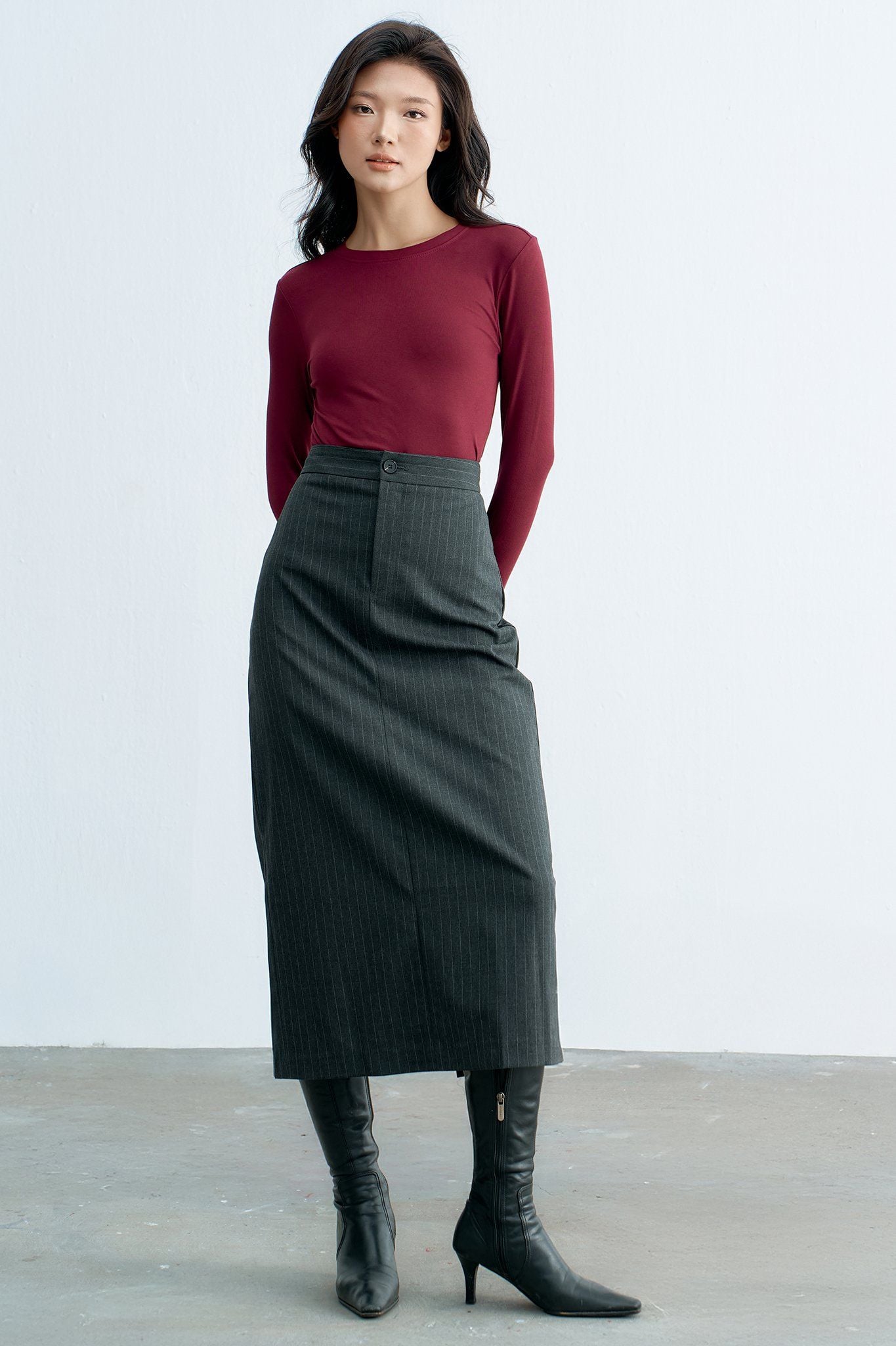 Chân váy midi tàn basic