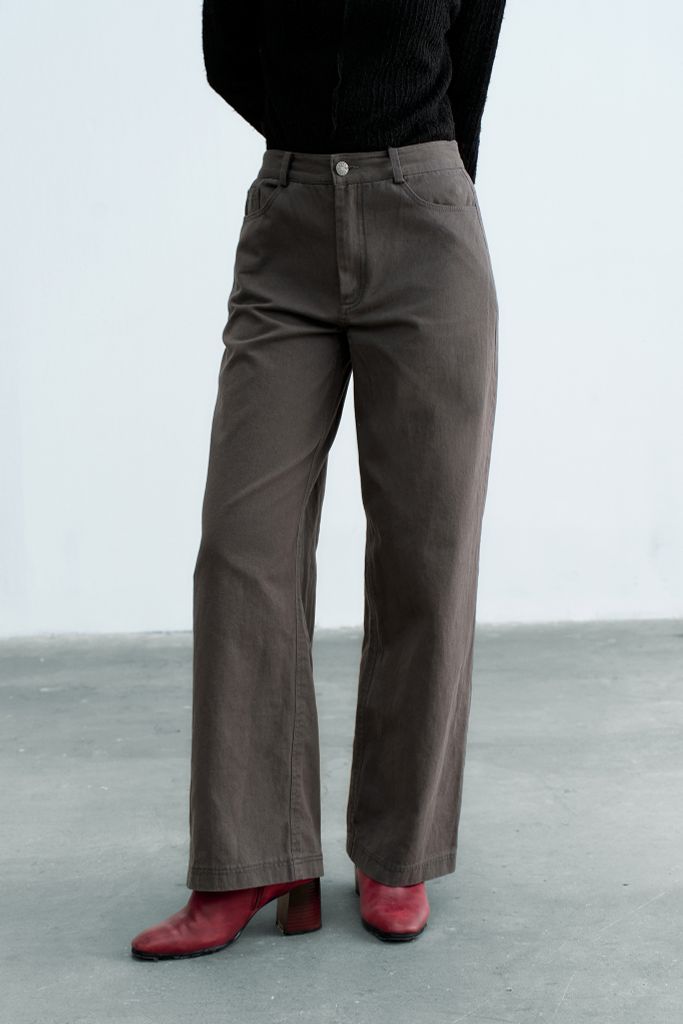 Quần kaki suông ghi xám