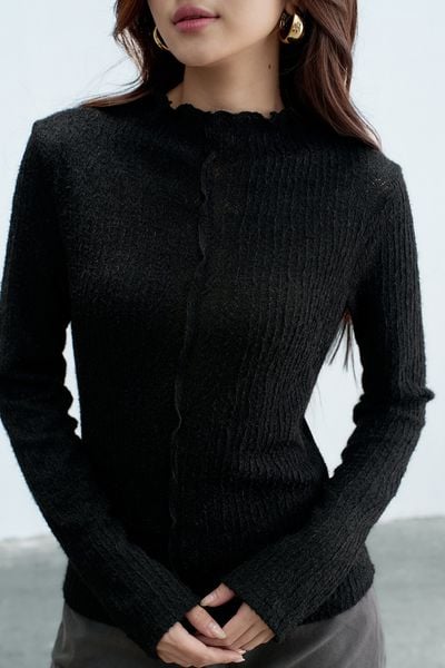 Top dài tay thun lưới đen cổ leo