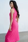  Đầm midi cổ U ren gân hồng đỗ quyên ( Form nhỏ) 