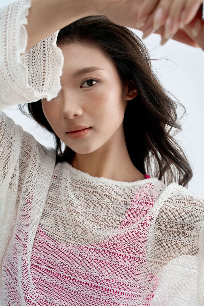 Top len trắng mỏng tay dài