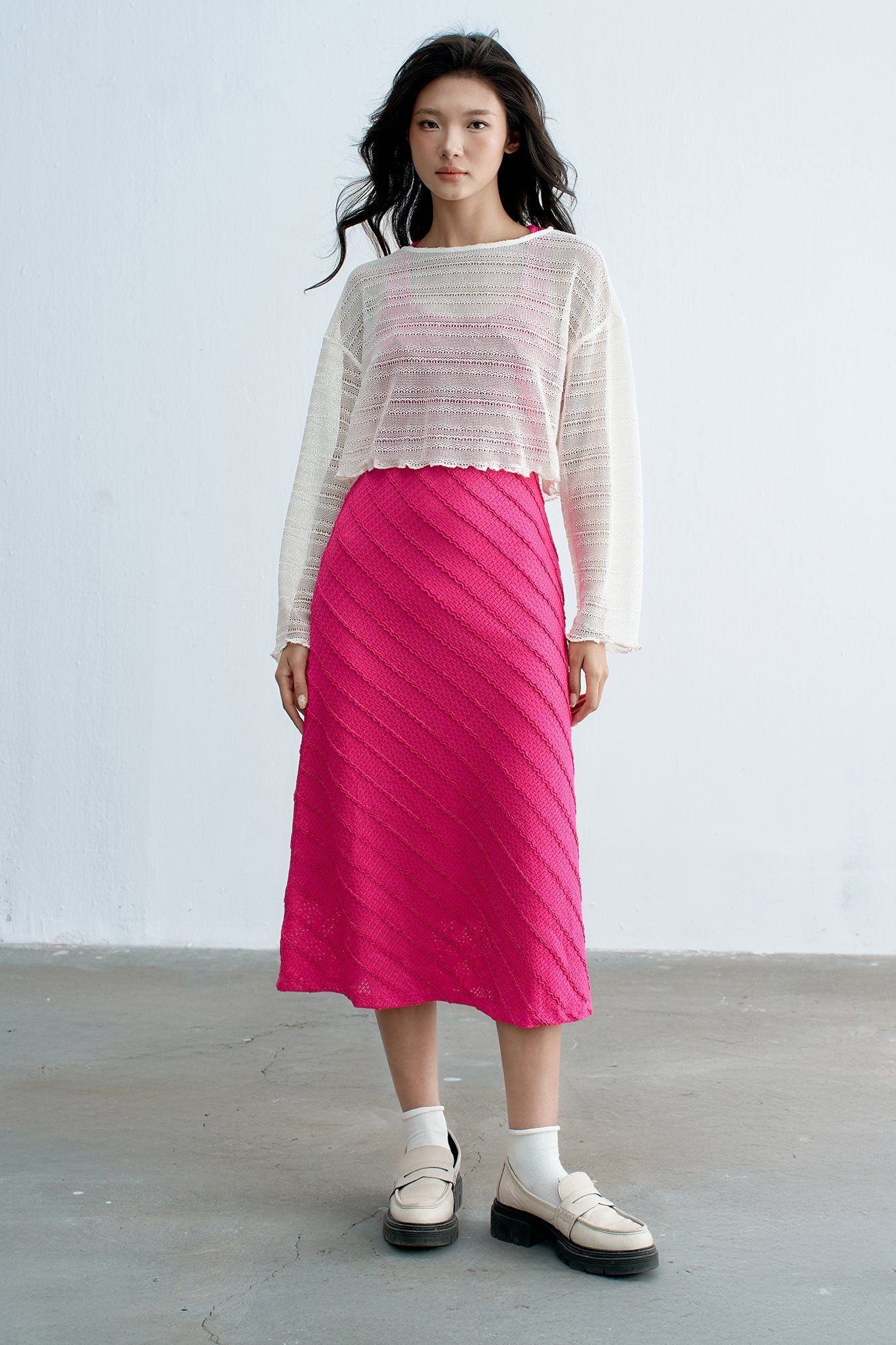 Top len trắng mỏng tay dài