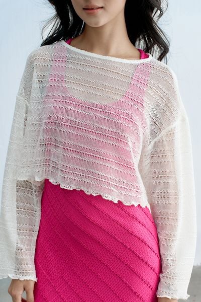 Top len trắng mỏng tay dài