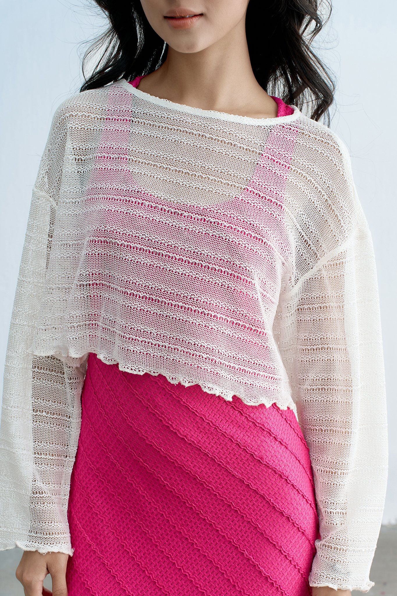 Top len trắng mỏng tay dài