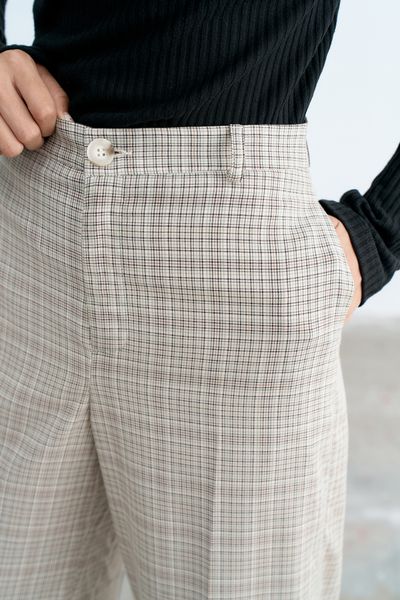 Quần suông houndstooth nâu