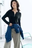  Top len đen tay dài kéo khoá cổ 