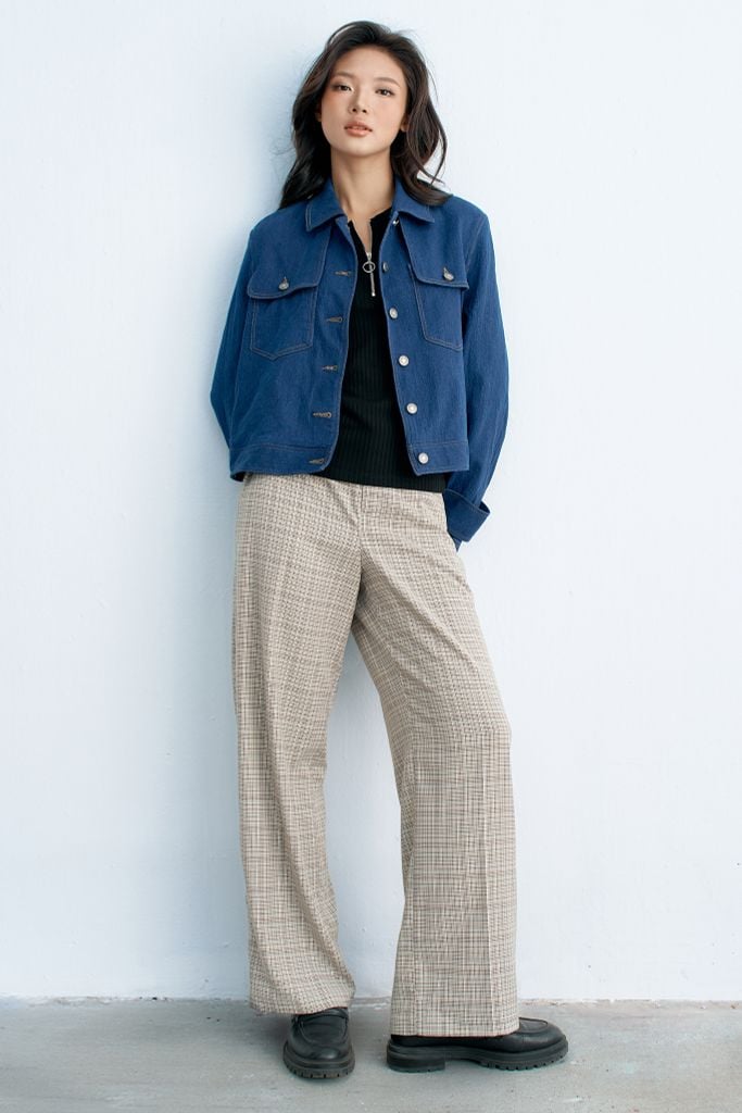 Quần suông houndstooth nâu