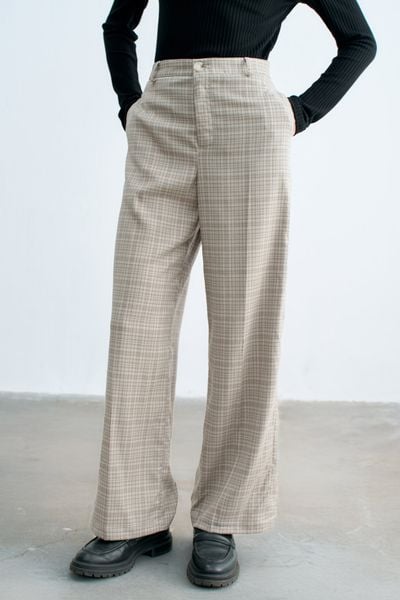 Quần suông houndstooth nâu