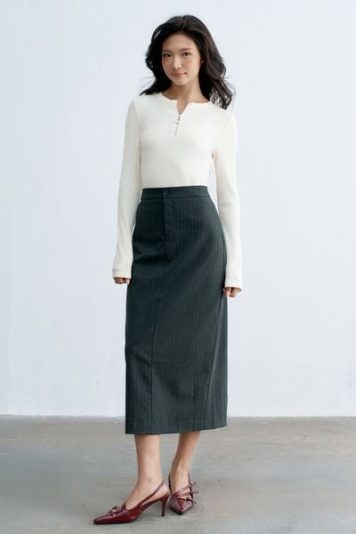 Top len trắng tay dài kéo khoá cổ