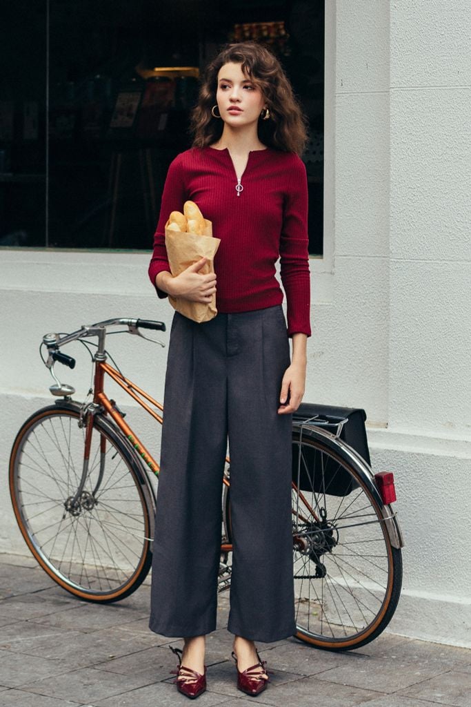 Quần suông tàn thêu đột cạp