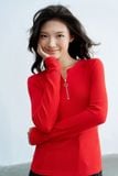  Top len đỏ cam tay dài kéo khoá cổ 