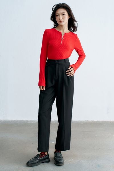 Top len đỏ cam tay dài kéo khoá cổ