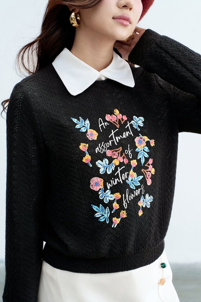 Top len mỏng đen in hoa