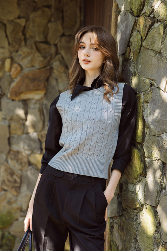 Áo gile len vặn thừng tàn