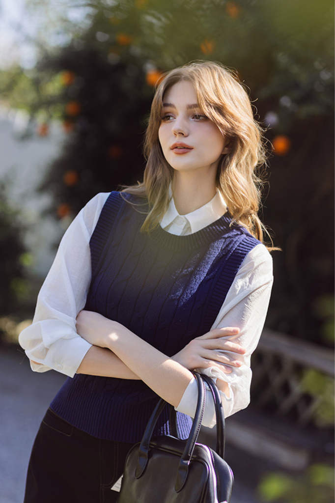 Áo gile len vặn thừng navy