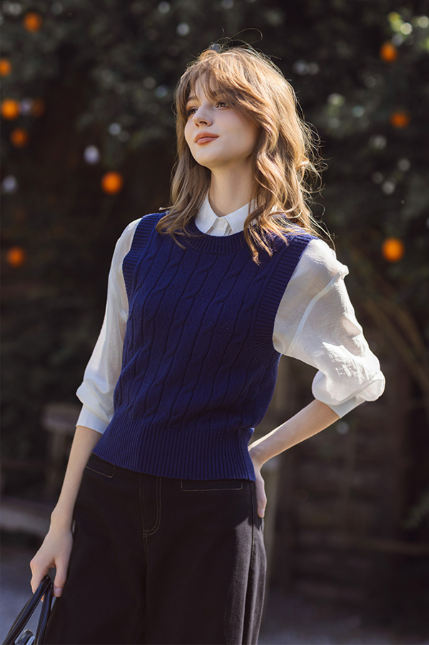 Áo gile len vặn thừng navy