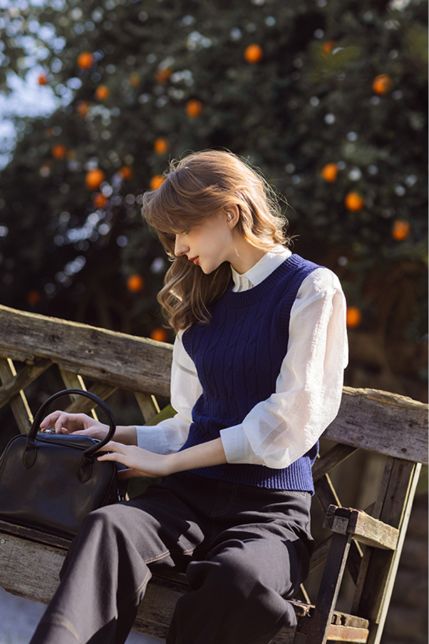 Áo gile len vặn thừng navy