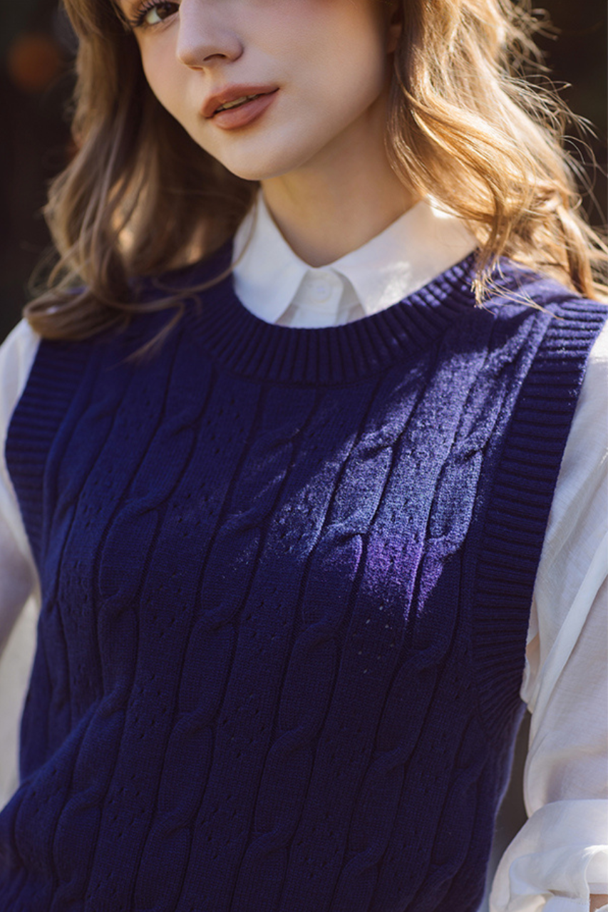 Áo gile len vặn thừng navy