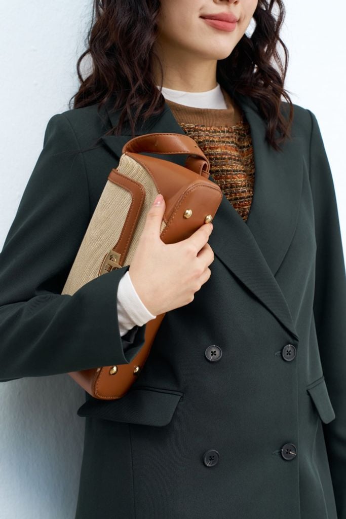 512BL1006 - Blazer 2 hàng khuy basic màu rêu đá