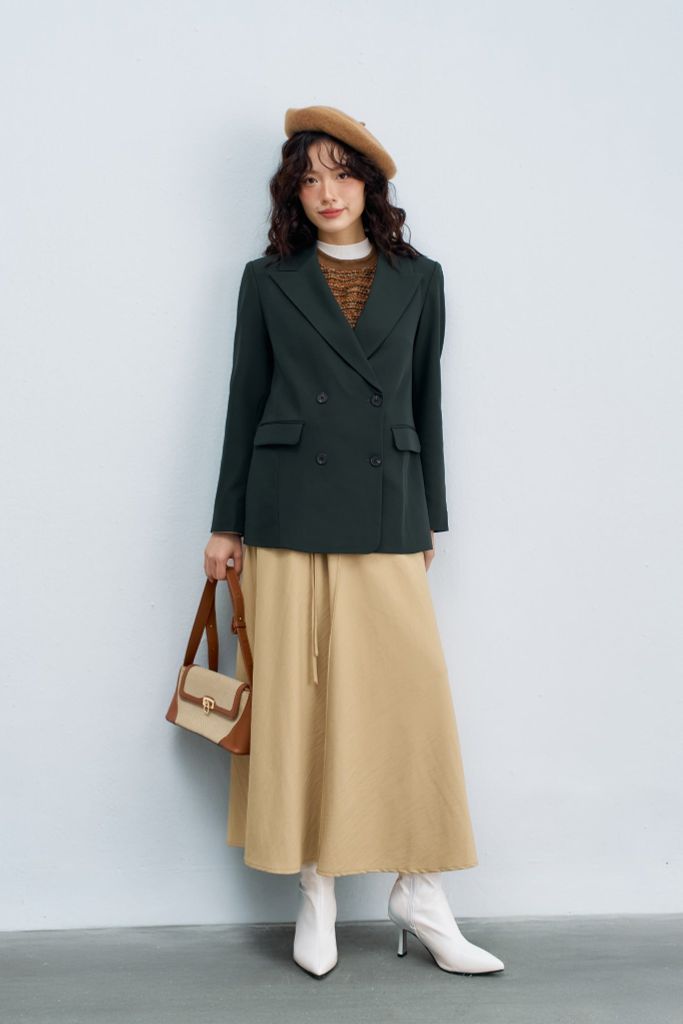 512BL1006 - Blazer 2 hàng khuy basic màu rêu đá