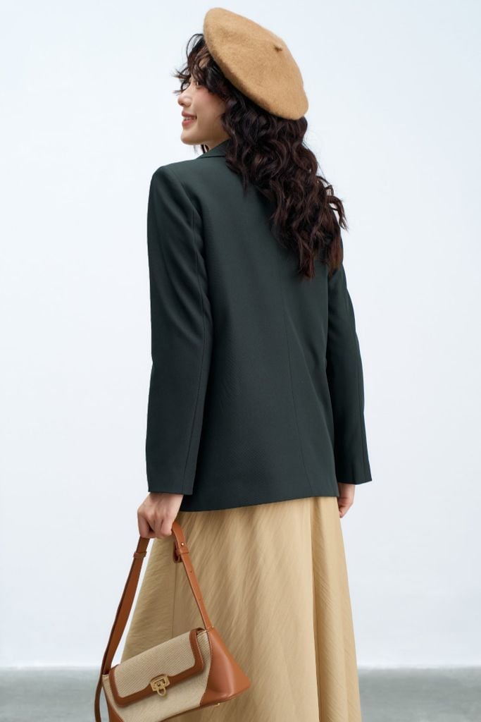 512BL1006 - Blazer 2 hàng khuy basic màu rêu đá