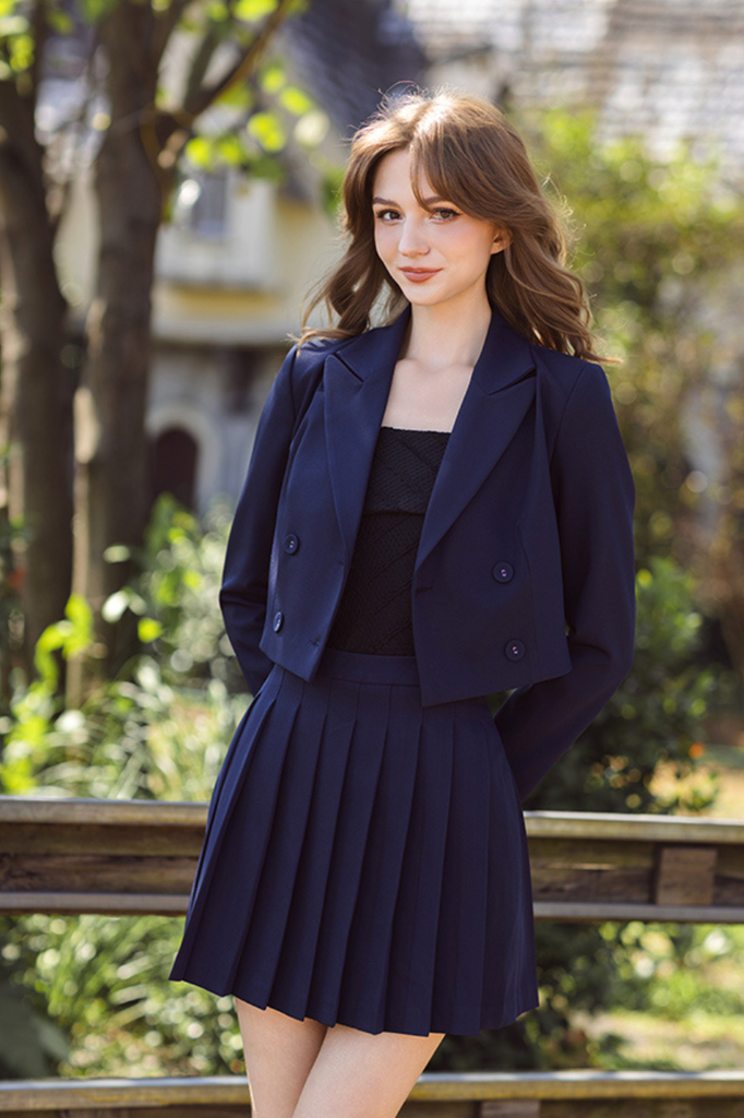 Chân váy xếp ly navy 1