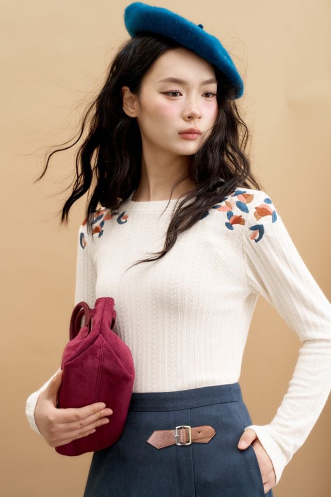 Chân váy midi navy đai da