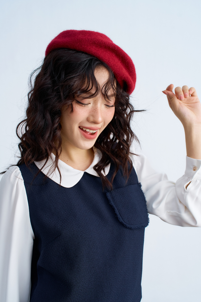 Top navy cổ vic tay phối