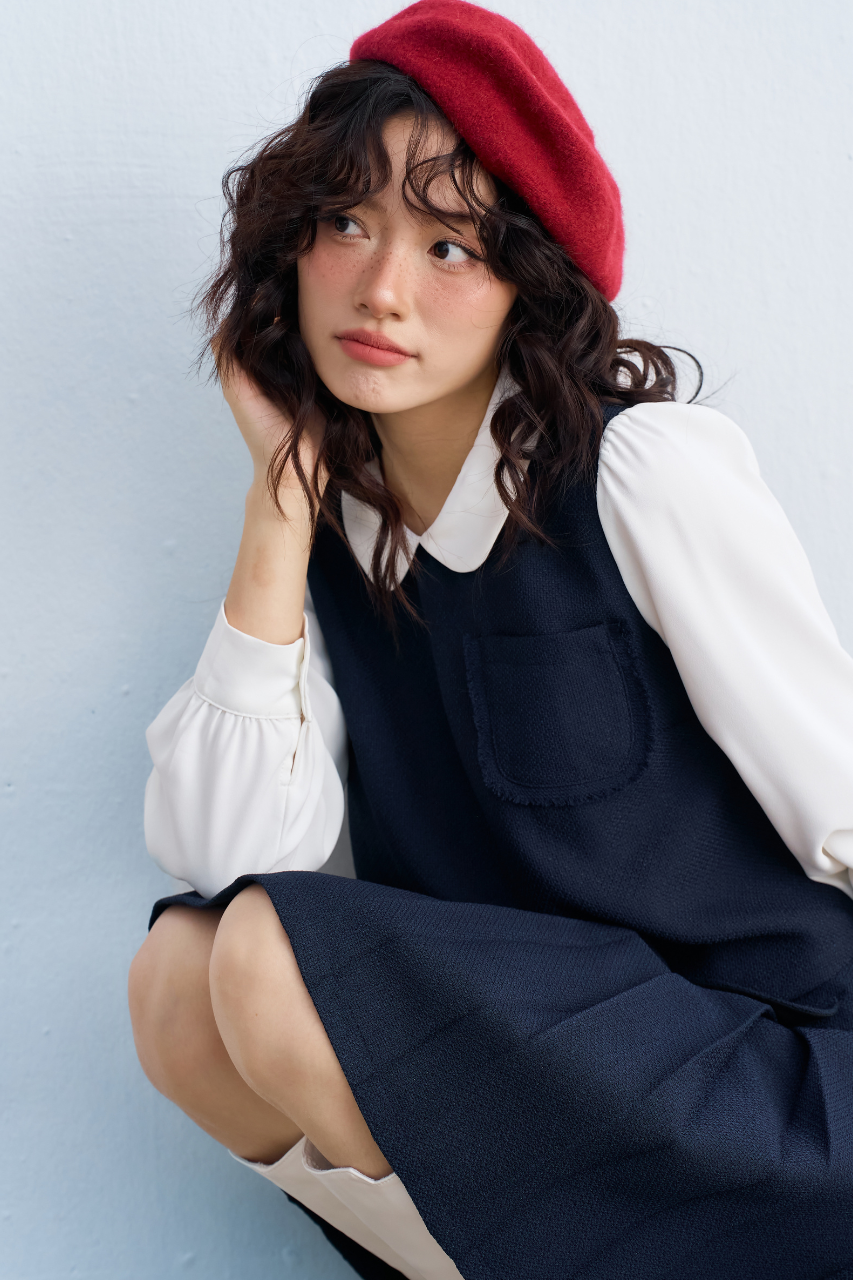 Top navy cổ vic tay phối