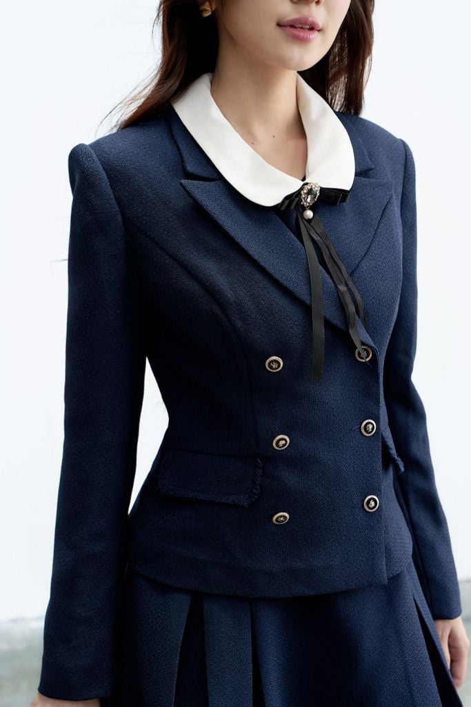 Blazer navy dáng ôm 2 hàng khuy royal