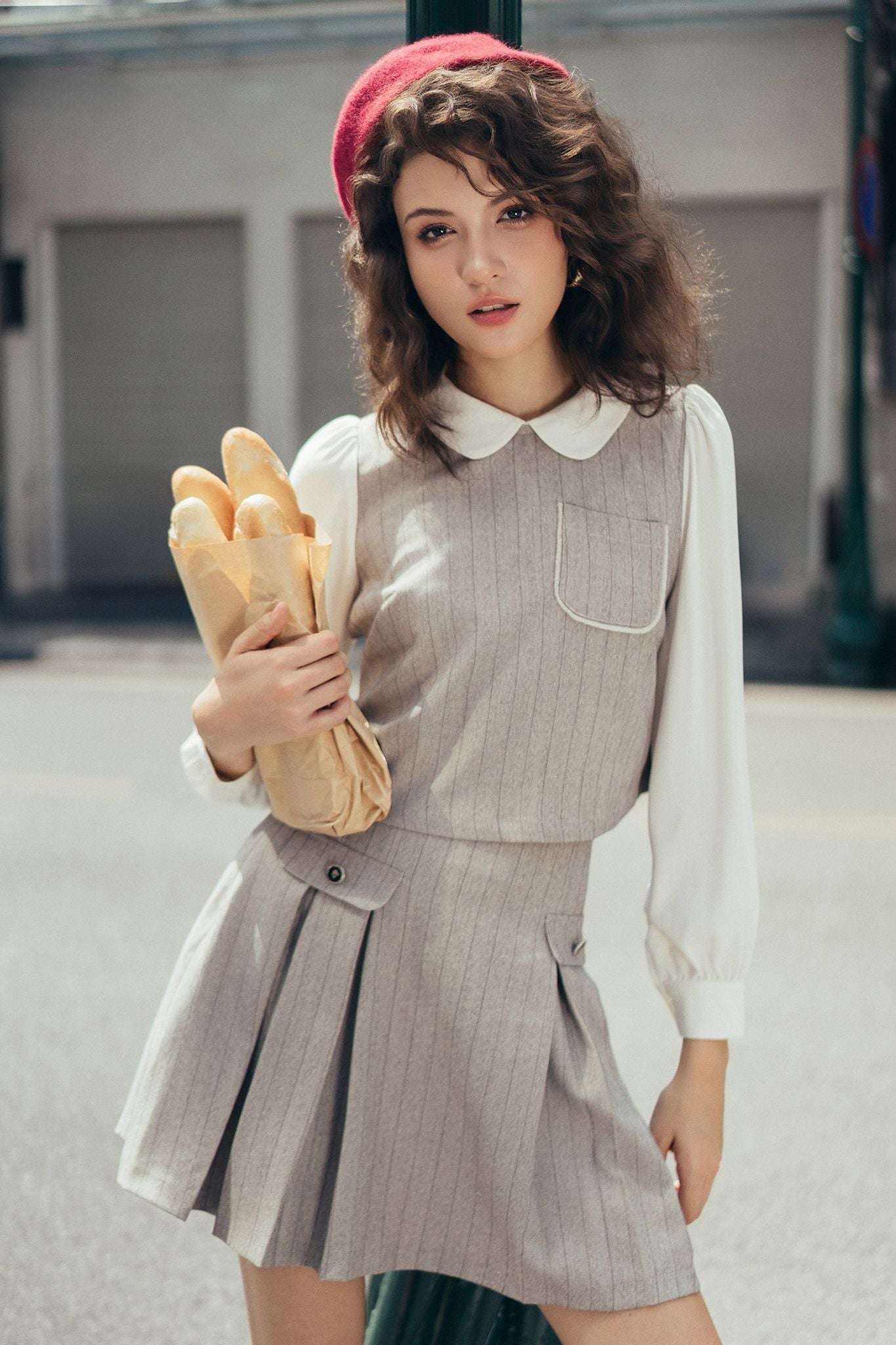 Top be sọc cổ vic tay phối