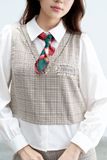  Sơ mi houndstooth nâu phối cổ đức 