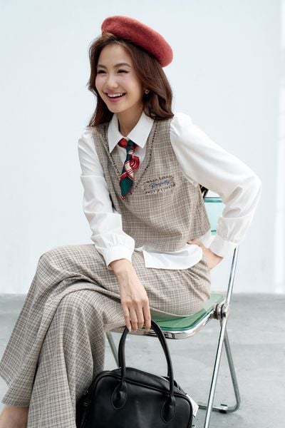 Quần suông houndstooth nâu